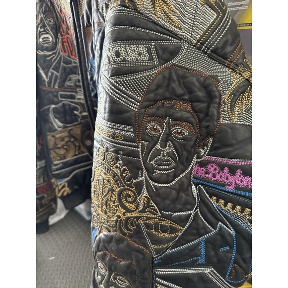 Al Wissam SCARFACE AL Pacino Embroidered Leather Jacket 52 RARE Bomber Black Men - Picture 2 of 16